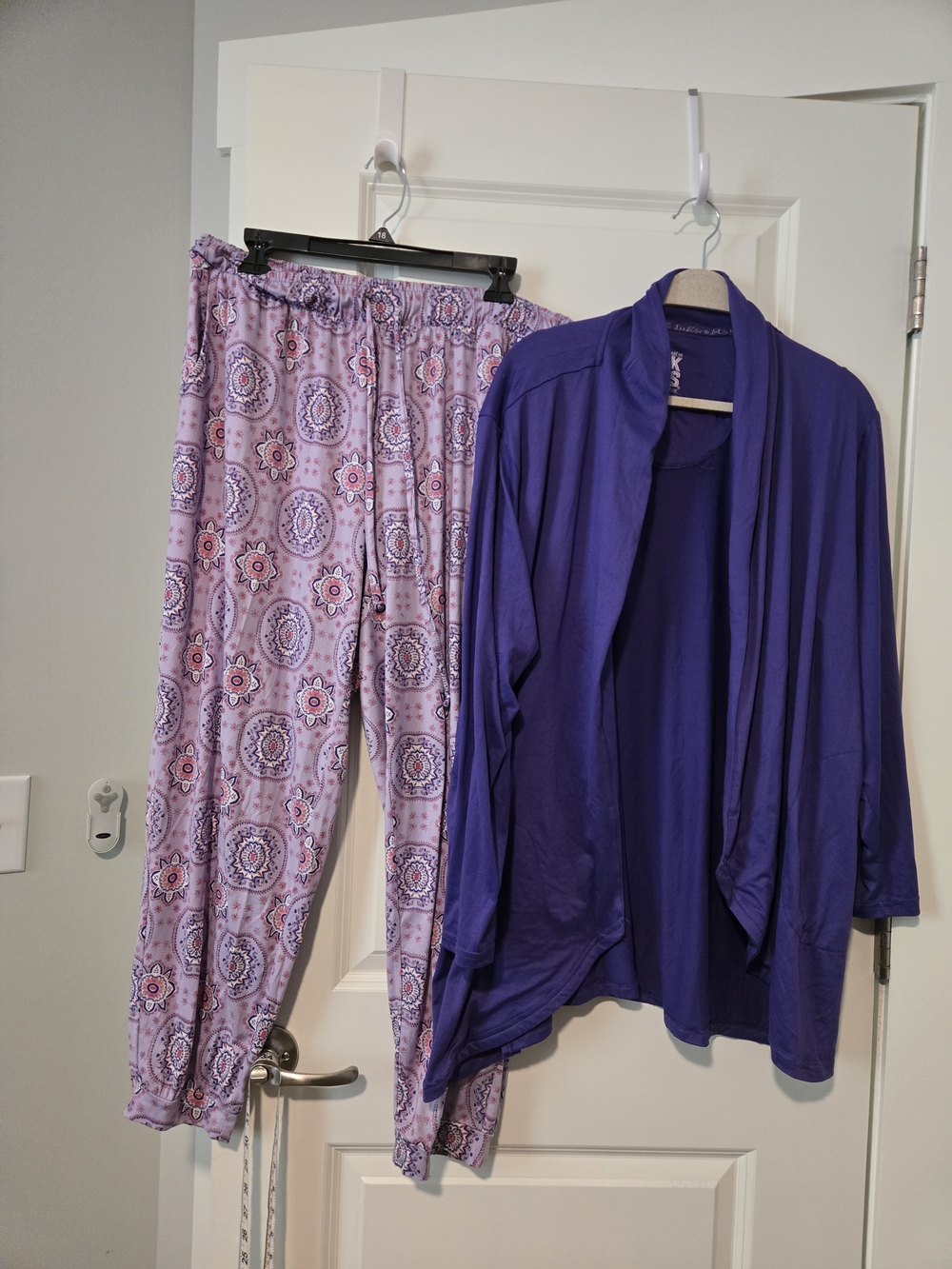 Women’s Purple Lounge Set - Soft Lavender Printed Pajama Pants & Purple Cardigan